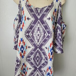 Purple Asymmetrical Graphic Tunic